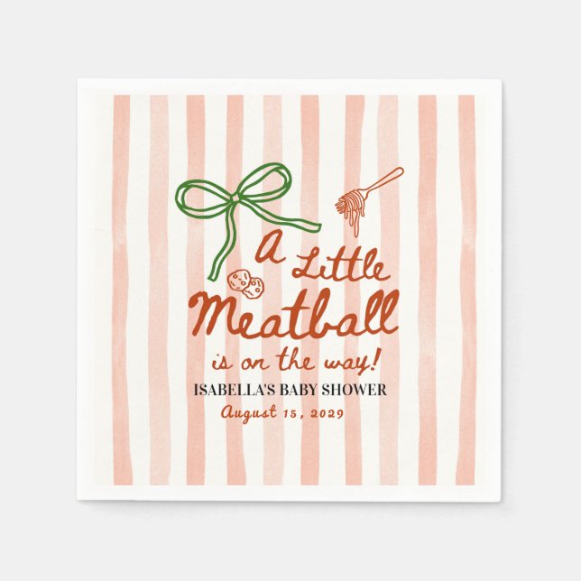 A little meatball is on the way Green Bow Napkins (Front)