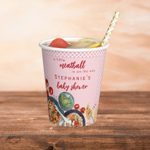A Little Meatball Is On The Way Pink Baby Shower Paper Cups