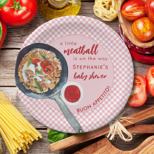 A Little Meatball Is On The Way Pink Baby Shower Paper Plates
