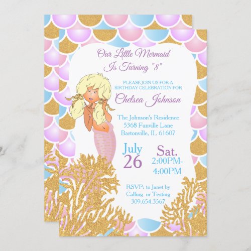 A Little Mermaid 00th Birthday Invitation