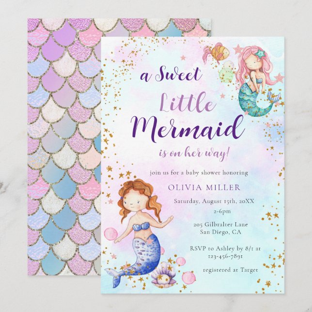 A Little Mermaid Baby Shower Invitation (Front/Back)