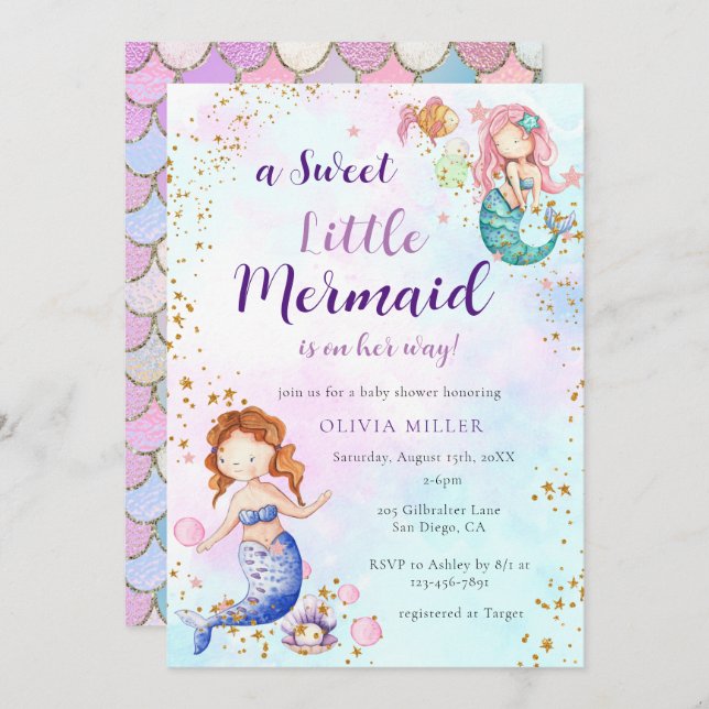 A Little Mermaid Baby Shower Invitation (Front/Back)