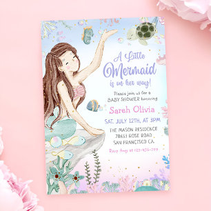 A Little Mermaid Girl Baby Shower Party  Invitation