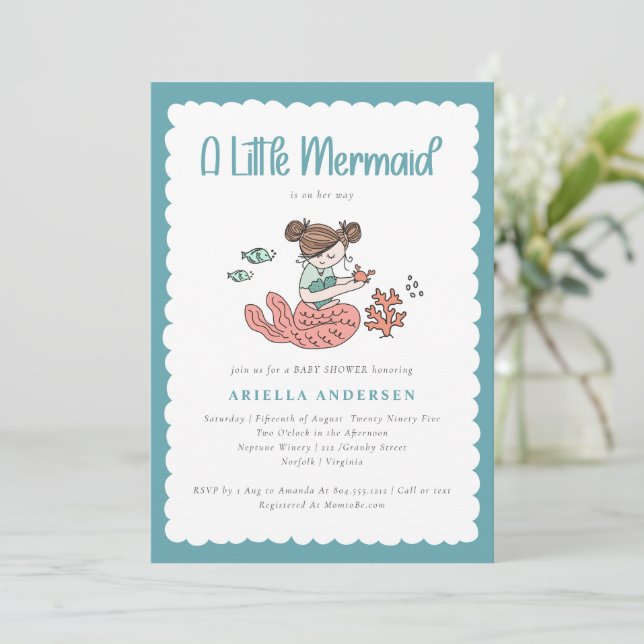 A Little Mermaid is on Her Way Baby Shower  Invitation (Standing Front)