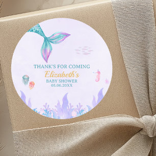 a Little Mermaid is on her way Girl Baby Shower Classic Round Sticker