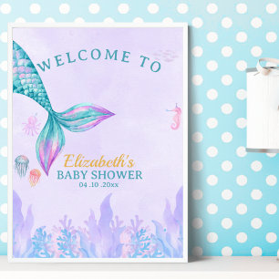 a Little Mermaid is on her way Girl Baby Shower Poster