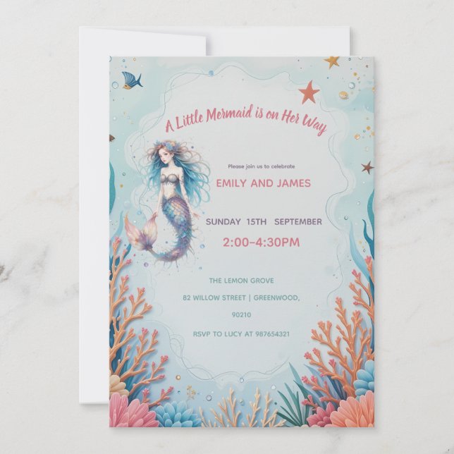 A Little Mermaid Is on Her Way Ocean Baby Shower Invitation (Front)