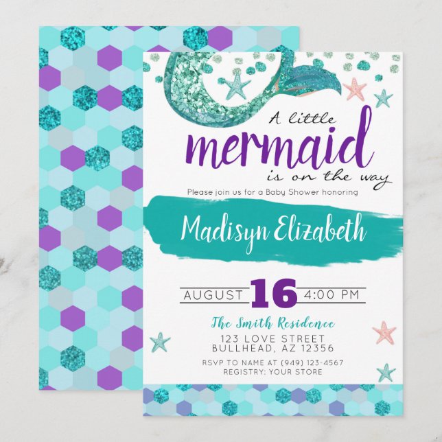 A little Mermaid is on the way Baby Shower Invitation (Front/Back)