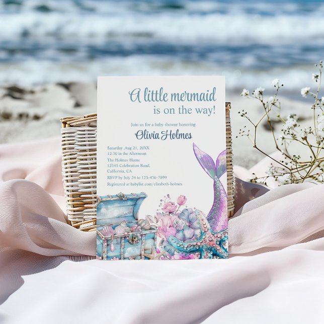 "A Little Mermaid is On The Way" Baby Shower Invitation ("A Little Mermaid is On The Way" Baby Shower Invitation on a sunny beach.)