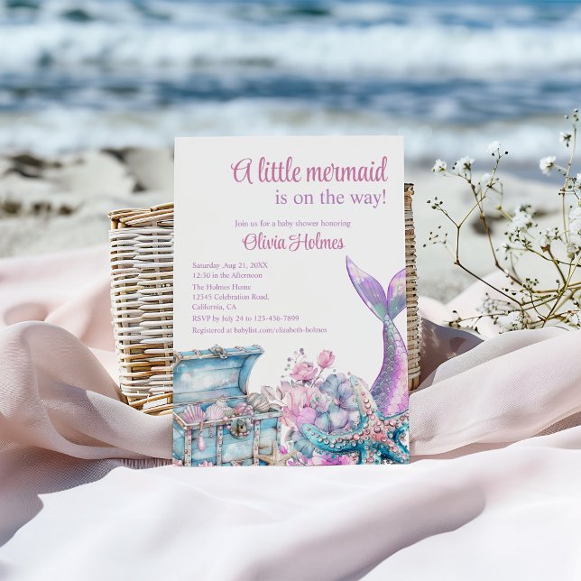 "A Little Mermaid is On The Way" Baby Shower Invitation ("A Little Mermaid is On The Way" Baby Shower Invitation on a sunny beach.)
