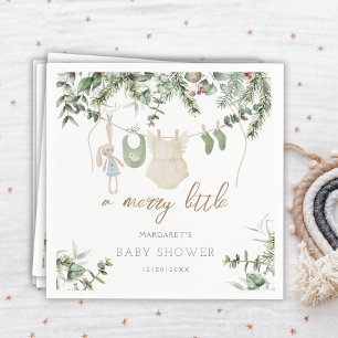 A Little Merry Boho Girl Winter Baby Shower Napkins