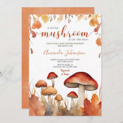 A Little Mushroom Floral Fall Mushroom Baby Shower Invitation