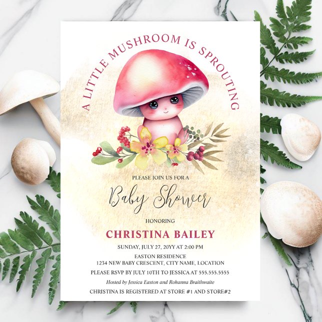 A Little Mushroom Is Sprouting Baby Shower Invitation (Cute and adorable mushroom baby shower invitation that is gender neutral in colors.  A fun invite!)