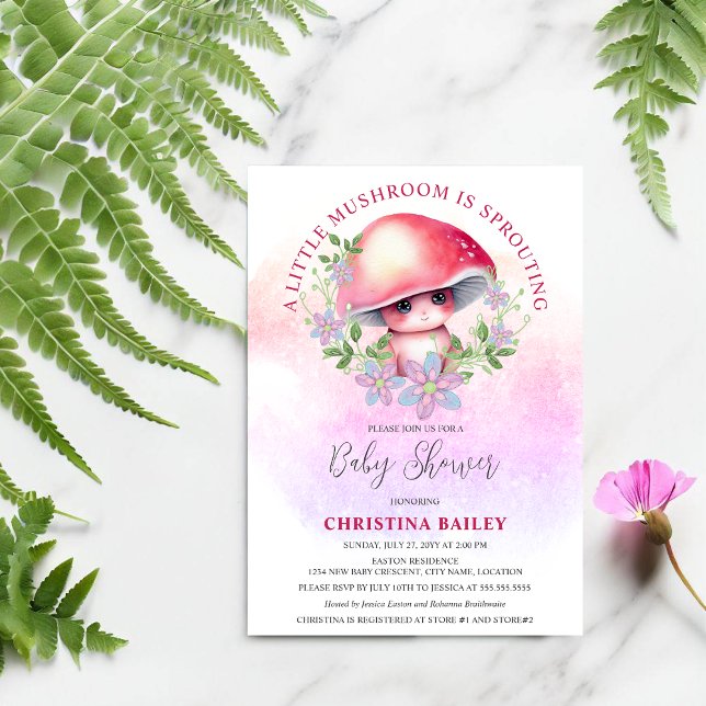 A Little Mushroom Is Sprouting Baby Shower Invitation (Cute and adorable baby mushroom sprouting baby shower invitation.)