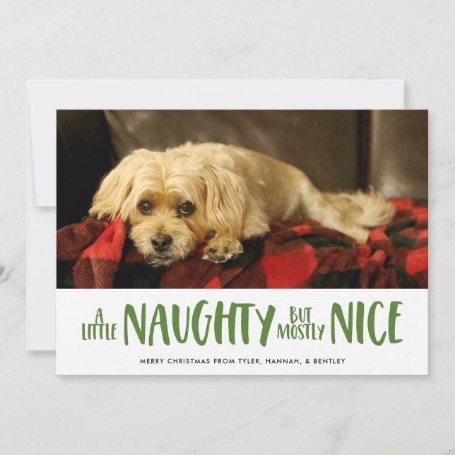 A Little Naughty | Green | Photo Holiday Card (Front)
