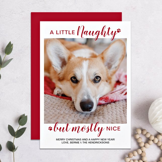 A Little Naughty Personalized Dog Pet Photo Holiday Card (Creator Uploaded)