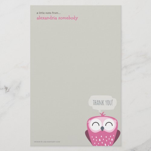 A Little Note Thank You Pink Owl Stationery