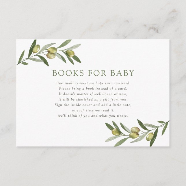 A Little Olive Baby Shower Books for Baby Enclosure Card (Front)
