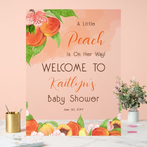 A Little Peach Is On Her Way Girl Baby Shower Acrylic Sign