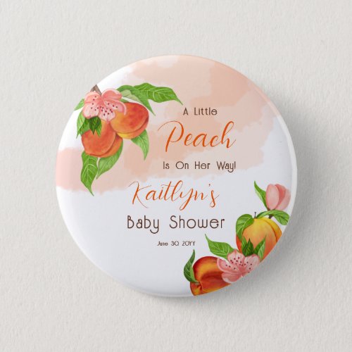 A Little Peach Is On Her Way Girl Baby Shower Button