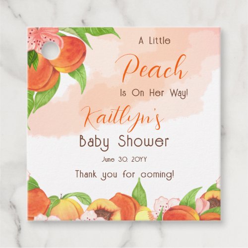 A Little Peach Is On Her Way Girl Baby Shower Favor Tags