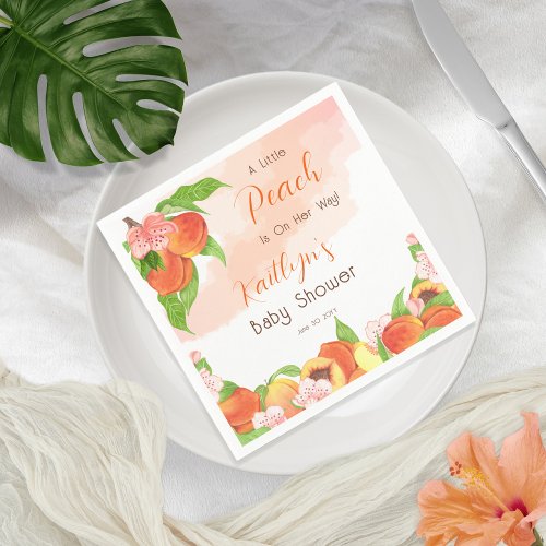 A Little Peach Is On Her Way Girl Baby Shower Napkins