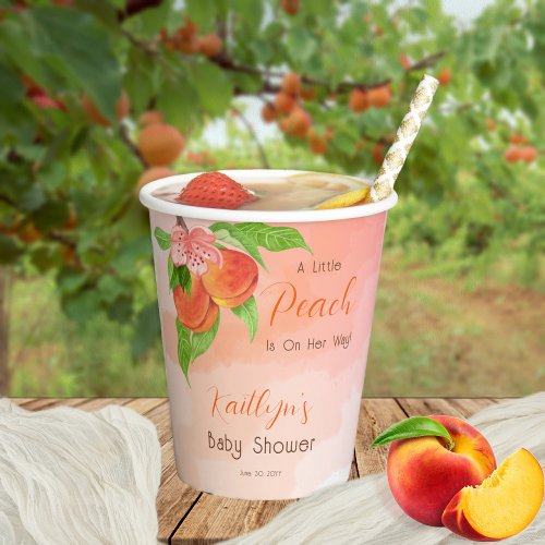 A Little Peach Is On Her Way Girl Baby Shower Paper Cups