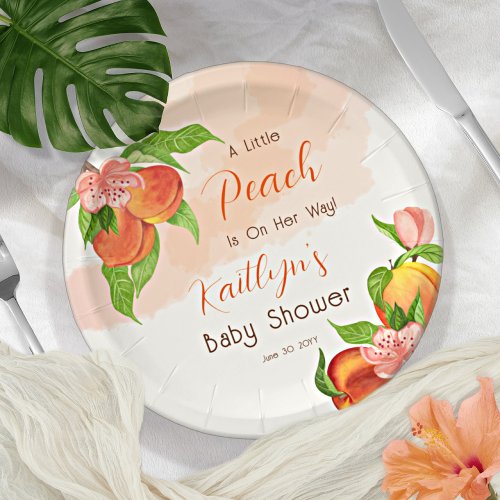 A Little Peach Is On Her Way Girl Baby Shower Paper Plates