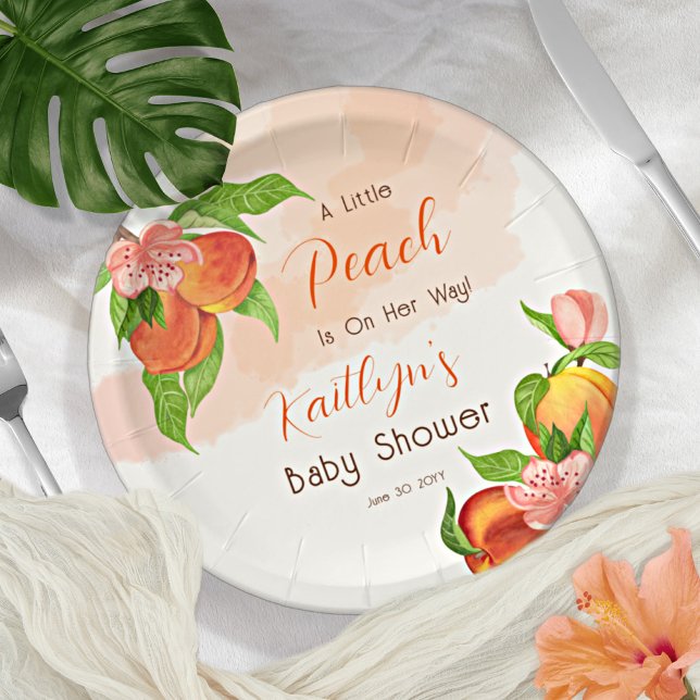 A Little Peach Is On Her Way Girl Baby Shower Paper Plates (Creator Uploaded)