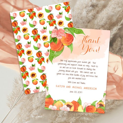 A Little Peach Is On Her Way Girl Baby Shower Thank You Card