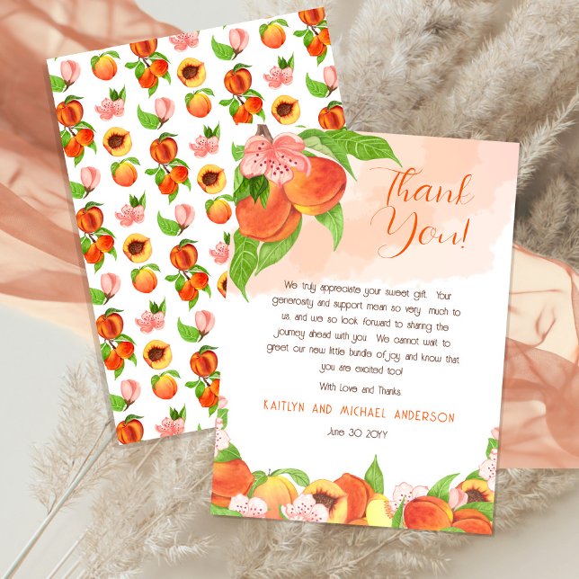 A Little Peach Is On Her Way Girl Baby Shower Thank You Card (Creator Uploaded)