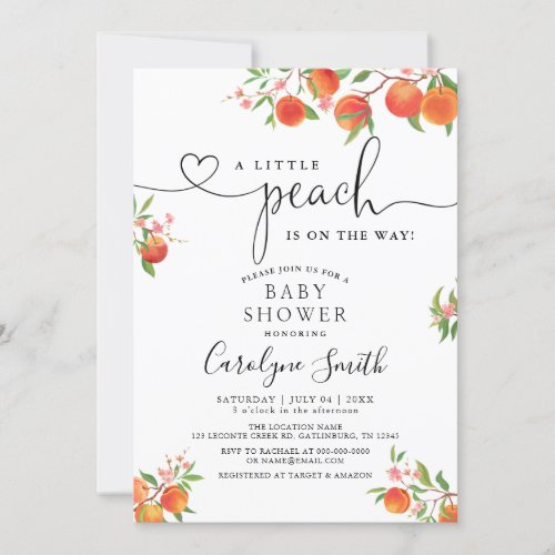 A Little Peach Is On The Way Baby Shower Invitation