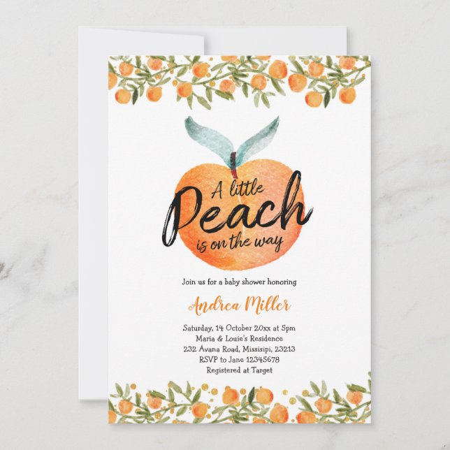 A Little Peach is on the way baby shower Invitation (Front)