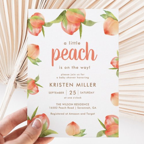 A Little Peach Is On The Way Peach Baby Shower Invitation