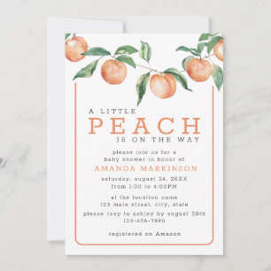 A Little Peach On The Way Watercolor Baby Shower Invitation