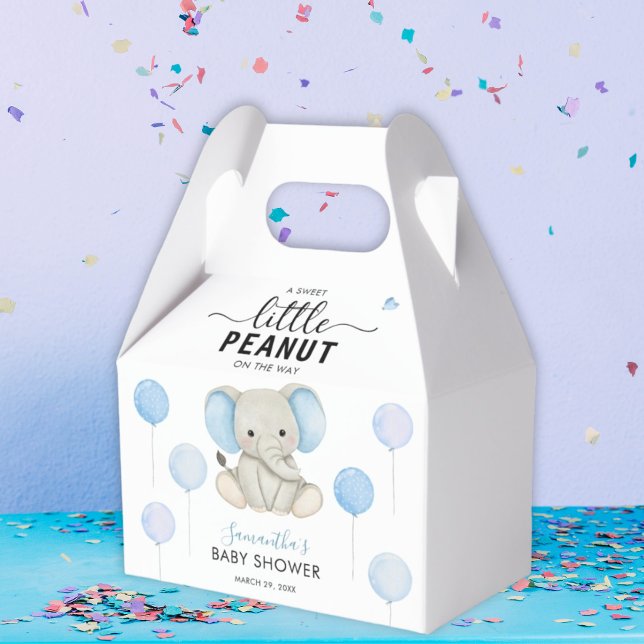 A Little Peanut Blue Greenery Elephant Baby Shower Favor Boxes (Creator Uploaded)