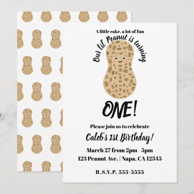 A Little Peanut Cute Whimsical 1st Birthday One Invitation (Front/Back)