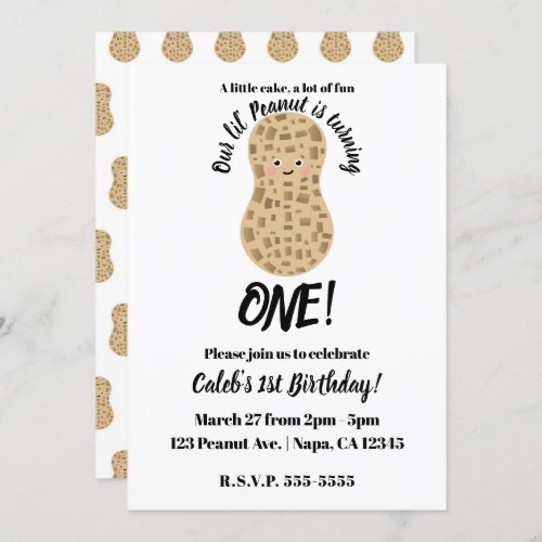 A Little Peanut Cute Whimsical 1st Birthday One Invitation