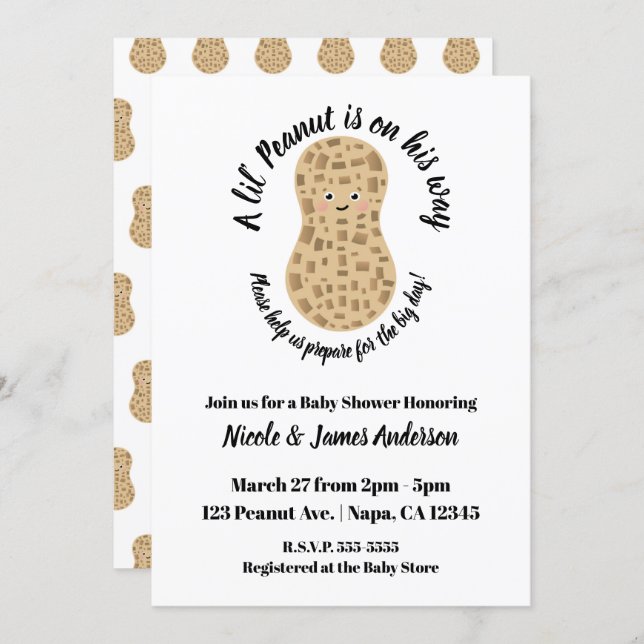 A Little Peanut Cute Whimsical Unisex Baby Shower Invitation (Front/Back)