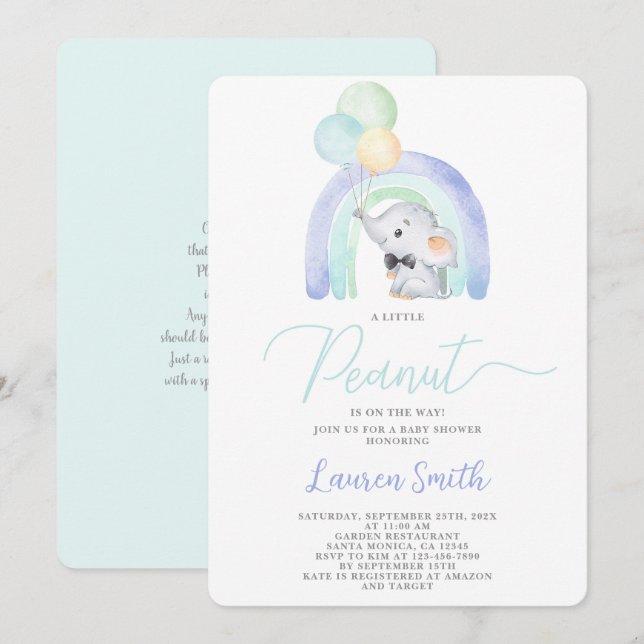 A Little Peanut Elephant Baby Shower Boy Invitation (Front/Back)