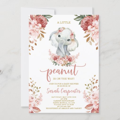 A little Peanut Elephant Baby Shower Girl Invitation Zazzle