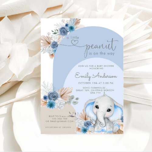 A Little Peanut Elephant Boho Boy Baby Shower Invitation