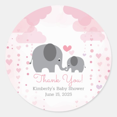 A Little Peanut Elephant Girl Baby Shower Classic Round Sticker