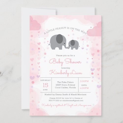 A Little Peanut Elephant Girl Baby Shower Invitation