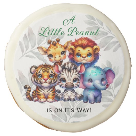 A Little Peanut is on It's Way | Baby Shower Sugar Cookie (Front)