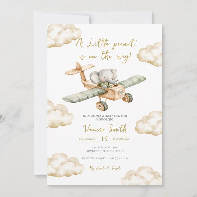 A Little Peanut is on the Way Elephant Baby Shower Invitation (Front)