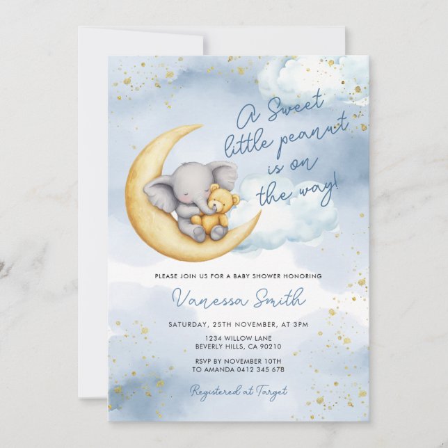A Little Peanut is on the Way Elephant Baby Shower Invitation (Front)