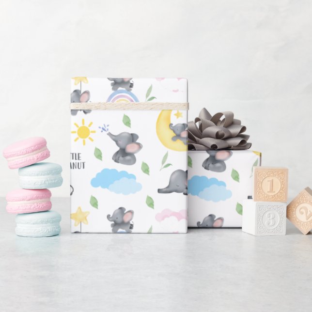 A Little Peanut is on the Way Elephant Baby Shower Wrapping Paper (Baby Shower)