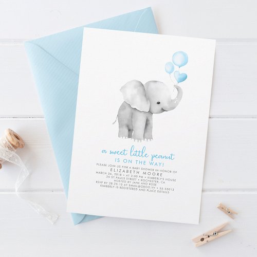 A Little Peanut Sweet Baby Elephant Baby Shower Invitation