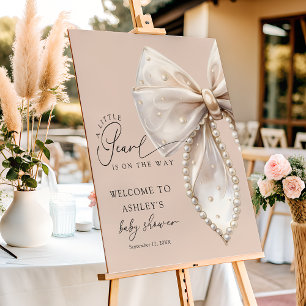 A Little Pearl Beige Bow Baby Shower Welcome Foam Board